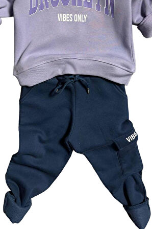 Kız Çocuk Brooklyn Detaylı Kapüşonlu Lila Eşofman Takım