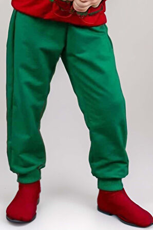 Kız Erkek Çocuk  Merry Christmas ve Geyik Baskılı Yeni Yıl Kırmızı Eşofman Takım