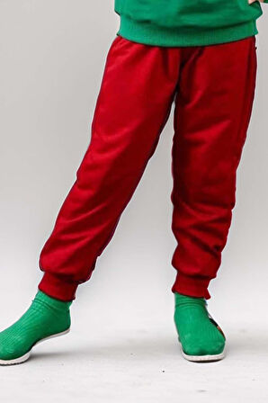 Kız Erkek Çocuk  Merry Christmas ve Geyik Baskılı Yeni Yıl Yeşil Eşofman Takım