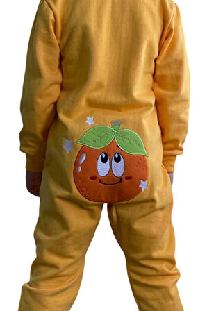 Erkek Bebek Üzerinde Portakal Yazı ve Baskılı Önü Fermuarlı Kapüşonlu Turuncu Tulum