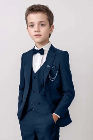 Erkek Çocuk Blazer Ceketli, Cepken Yelekli Lacivert Takım Elbise 10-16 Yaş