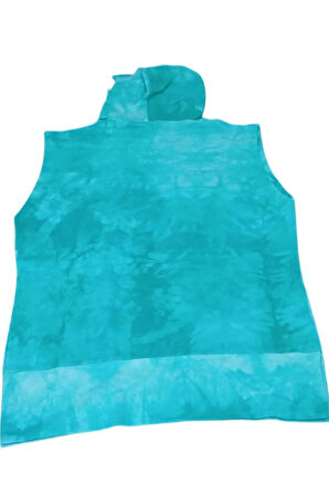 Kız Çocuk Kapüşonlu Kolsuz Since Yazı Baskılı İpli Turkuaz Sweat