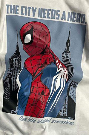 Erkek Çocuk Örümcek Adam Karakter ve Yazı Baskılı T-shirt İp Detaylı Mavi Şortlu Takım