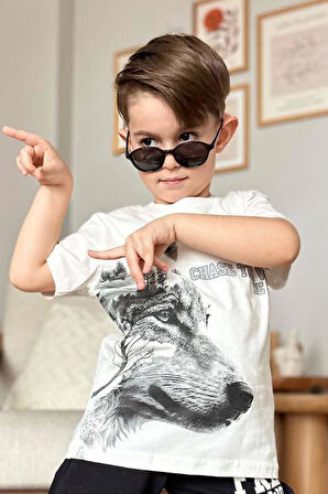 Erkek Çocuk Kurt Ve Free Wolf Yazı Baskılı Siyah Şortlu Takım