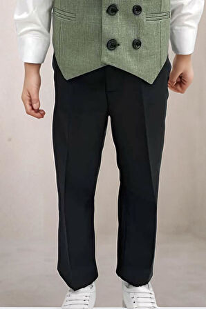 Erkek Bebek Takım Elbise Çizgili Yelekli Yosun Yeşili Alt Üst Takım