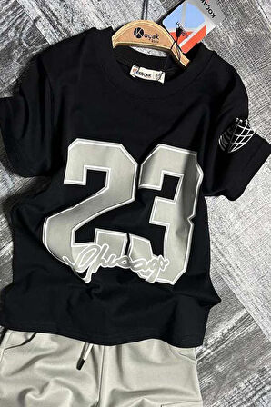 Erkek Çocuk Üzeri Sayı Baskılı Penye T-Shirt Kargo Cepli Şortlu Takım