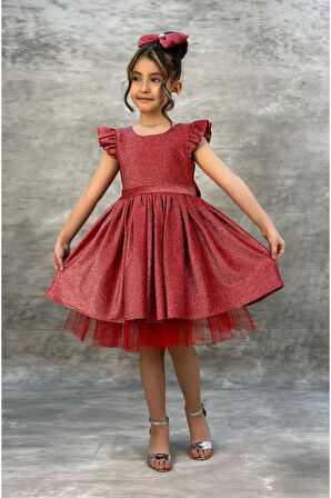 Kız Çocuk Parıldayan Nar Çiçeği  Elbise