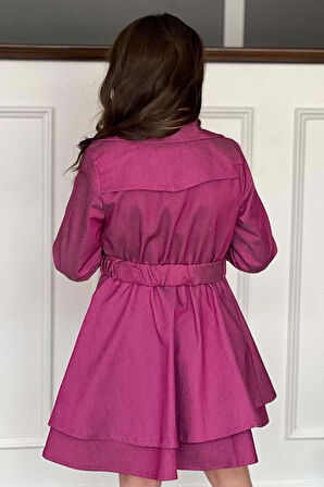 Kız Çocuk Çiçek Desenli Piliseli Mor Trençkotlu Elbise