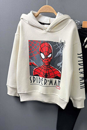 Erkek Çocuk Örümcek Adam Digital Baskılı Kapşonlu Sweat Siyah Eşofman Takım