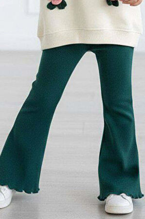 Kız Çocuk Üzeri Gül Figürlü 3 İplik Krem Kazak Bol Kesim Skuba Kumaş Alt Üst Takım