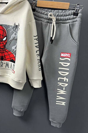 Erkek Çocuk Örümcek Adam Digital Baskılı Kapşonlu Sweat Gri Eşofman Takım