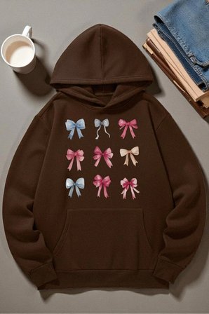 Unisex Renkli Kurdele Baskılı kapüşonlu Sweatshirt