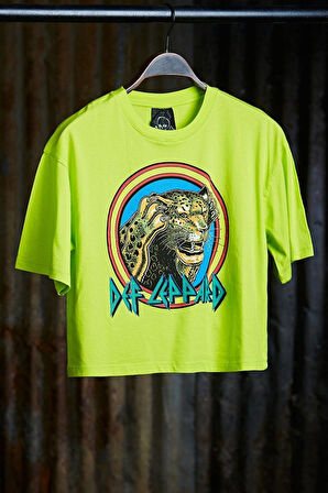 Def Leppard Fosfor Yeşil Crop T-shirt