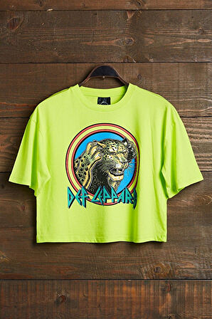 Def Leppard Fosfor Yeşil Crop T-shirt