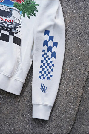 Miami Racing Unisex Hoodie Off White Uzun Kollu Kapşonlu Sweatshirt