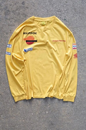 Overdrive Unisex Sarı Uzun Kollu Honda Repsol Racing Motorcu Tişörtü