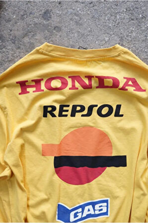 Overdrive Unisex Sarı Uzun Kollu Honda Repsol Racing Motorcu Tişörtü