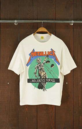 Metallica ''and Justice For All'' Oversize Kısa Kollu Off White Tshirt