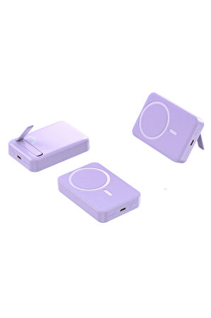 Mor Renk Magsafe Kablosuz Powerbank Battery Xiaomi-İphone-samsung uyumlu(15W + 20W PD 10000 MAh)