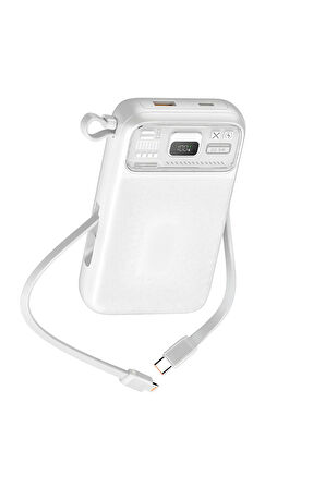 Dijital Göstergeli Beyaz Renk Dahili Çoklu Kablolu 10.000 Mah Powerbank(pd20w 22.5w 15w Hızlı Sarj