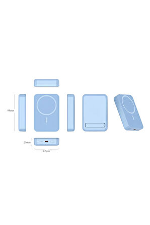 Mavi renk Magsafe Kablosuz Powerbank Battery Xiaomi-İphone-samsung uyumlu(15W + 20W PD 10000 MAh)