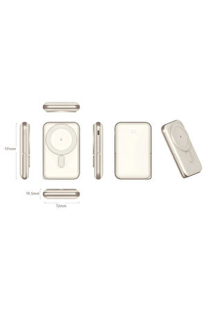 15w-20w Magsafe powerbank iphone-samsung uyumlu 10.000 Mah Pd Hızlı sarj Özellikli Krem Powerbank