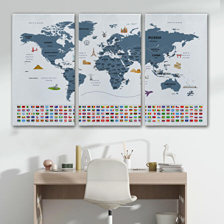 Harita Sepeti Dünya Haritası Ülke Bayraklı ve Başkentli Kanvas Tablo 1921