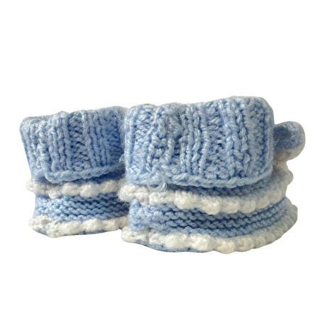 Uretti - Çiğdem 1390 6717 El Örgüsü Tavşan Desenli Mavi Bebek Patik / 12 - 24 Ay