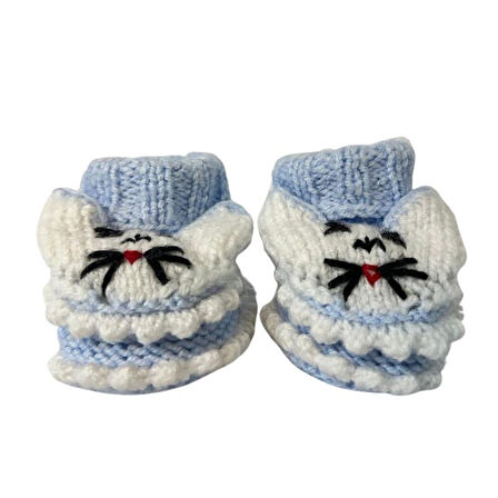 Uretti - Çiğdem 1390 6717 El Örgüsü Tavşan Desenli Mavi Bebek Patik / 12 - 24 Ay