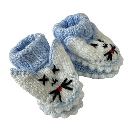 Uretti - Çiğdem 1390 6717 El Örgüsü Tavşan Desenli Mavi Bebek Patik / 12 - 24 Ay