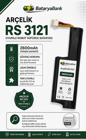 Arçelik RS 3121 Uyumlu Robot Süpürge Bataryası 10.8V / 11.1V 2600mAh Şarj Edilebilir Li-ion Pil