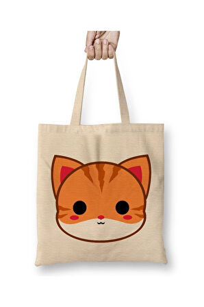 Cute Ginger Cat Kedi Beyaz Bez Çanta Uzun Saplı Alışveriş Çantası Plaj Çantası