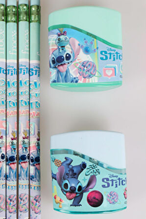 DEKOMUS İLE LİSANSLI STITCH 6 ADET SİLGİLİ KURŞUN KALEM,2 ADET SİLGİ VE2 ADET KALEMTRAŞ SETİ