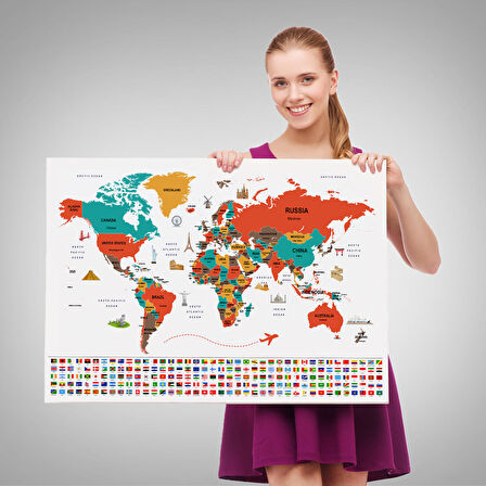 Harita Sepeti Dünya Haritası Ülke Bayraklı ve Başkentli Kanvas Tablo 1923