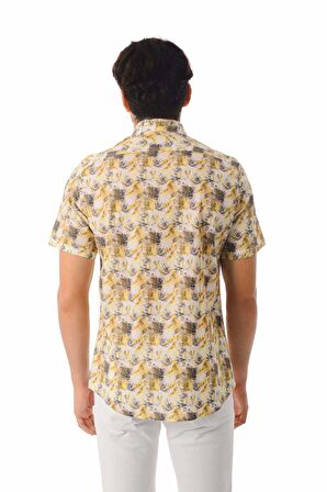 Baskılı Slim Fit Sarı Gömlek | S