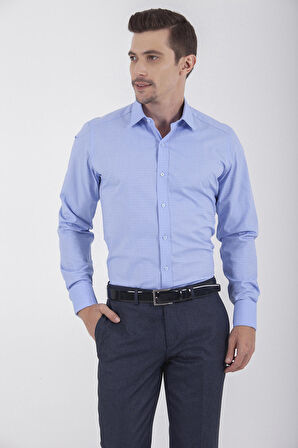 Slim Fit Desenli 100% Pamuk Uzun Kol Manşetli Gömlek
