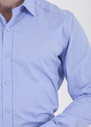 Slim Fit Desenli 100% Pamuk Uzun Kol Manşetli Gömlek