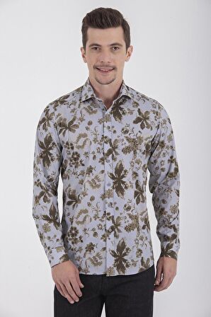 Desenli Slim Fit Yeşil Gömlek | S