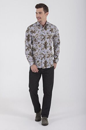 Desenli Slim Fit Yeşil Gömlek | S