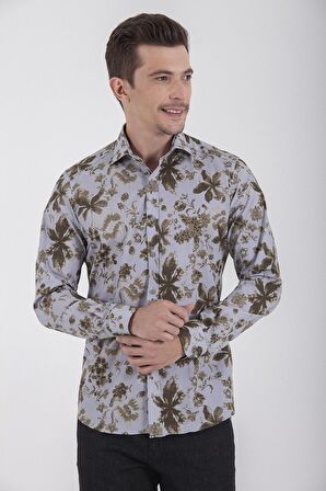 Desenli Slim Fit Yeşil Gömlek | S
