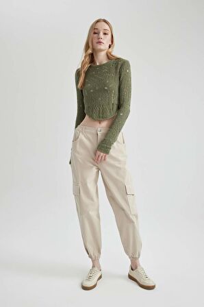 DeFacto Coool Jogger Pantolon Gabardin Kumaş Normal Bel Basic Düz Kargo Cepli B0454AX24SPER37