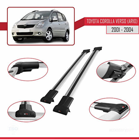 Toyota Corolla Verso (E120) 2001-2004 Arası ile Uyumlu FLY Model Ara Atkı Tavan Barı Gri 2 Adet