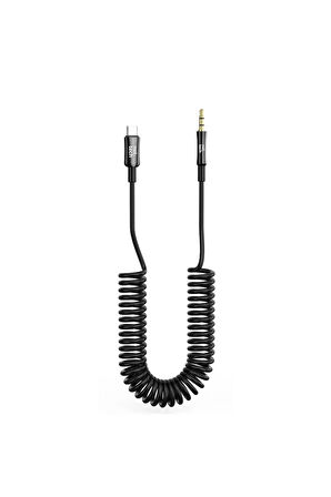 Jack-Type-C To Aux Araç Hoparlör Bağlantı Kablosu| Yaylı Uzatmalı 1M| iPhone AUX Kablosu,Dönüştürücü