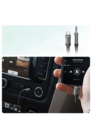 Type-C Aux Kablosu | iPhone 15, Samsung, Xiaomi Uyumlu | Araç Hoparlör Kulaklık Kablosu (Siyah) renk