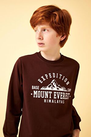 Expedition Baskılı Erkek Çocuk Sweatshirt Kahverengi