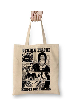 Naruto Uchiha İtachi Beyaz Bez Çanta Uzun Saplı Alışveriş Çantası Plaj Çantası