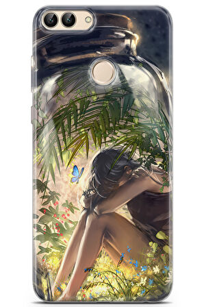 Huawei P Smart 2017 uyumlu Girls 27 HD Desenli Kelebek ve Genç Kız