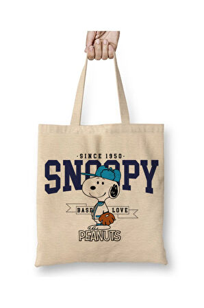Snoopy Peanius 02 Beyaz Bez Çanta Uzun Saplı Alışveriş Çantası Plaj Çantası