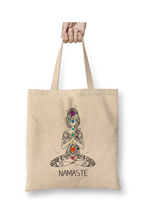 Namaste Meditasyon Buddha Om Yoga Buddhism Gift Bez Çanta Uzun Saplı Alışveriş Çantası Plaj Çantası