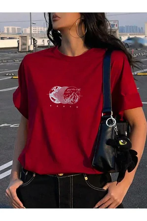 Unisex Earth Baskılı Tasarım Tshirt